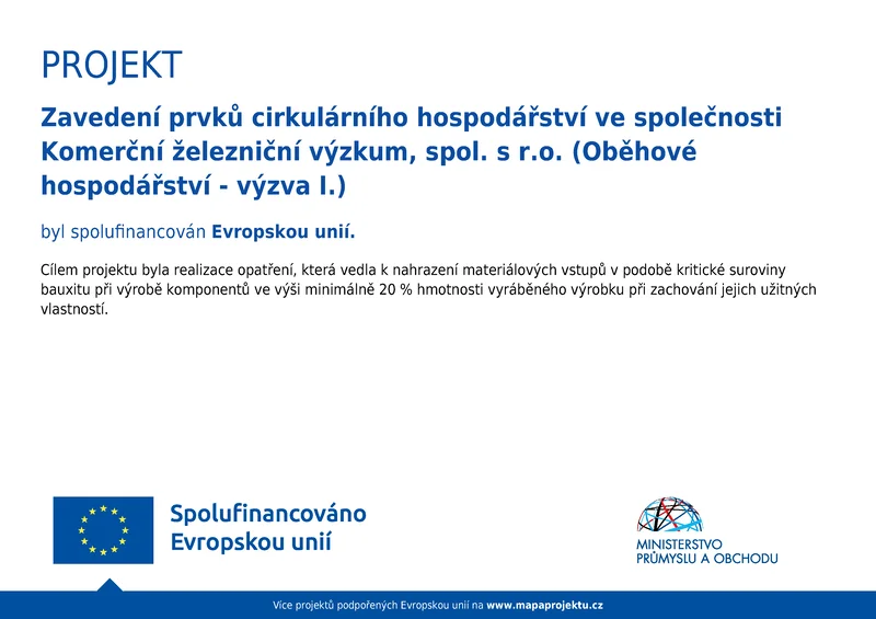 Project poster: co-financed by the European Union, Ministry of Industry and Trade