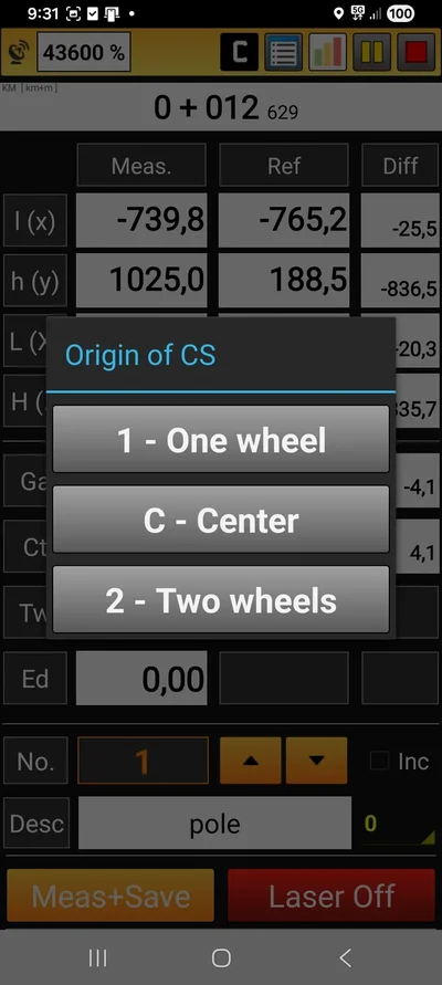 Origin of the coordinate system: one wheel, the track center or both wheels